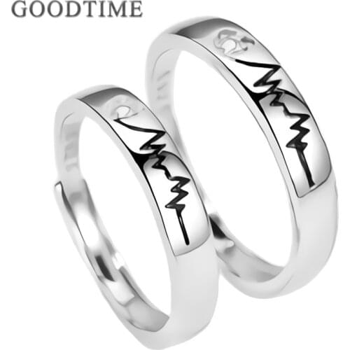 Trendy 100% 925 Sterling Silver Rings For Woman Man Couple Heart Zircon Cardiogram Ring Jewelry Accessories Gift For Lovers