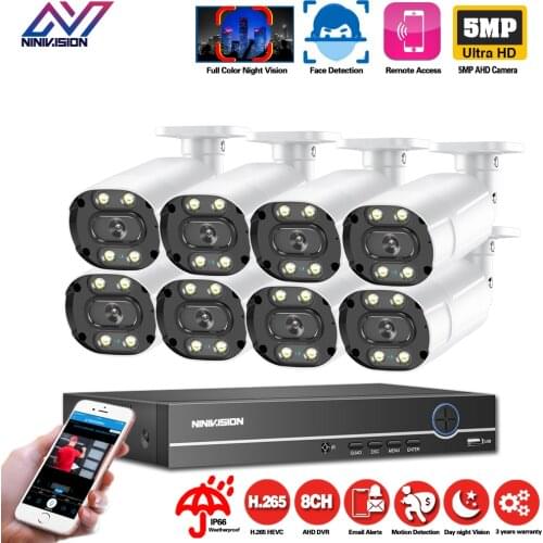 H.265 8CH DVR System CCTV Kit with 5MP Colorful Night Vision Motion Detection IP66 AHD Camera outdoor surveillance camera Set