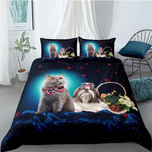 3D Design Duvet Cover Sets Bedding Sets Quilt Covers Pillow Cases King Queen Full Double Size Animal Cat And Dog Bed Linens
