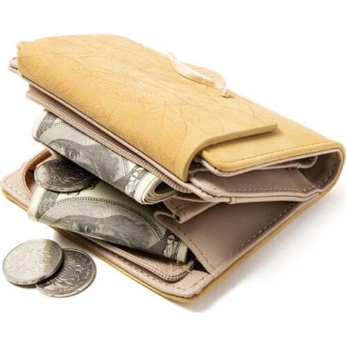 2021 Short Wallet Women Brand Leaf Print Trifold Female Wallets Fashion PU Leather Ladies Purse Coin Pocket Card Holder for Girl