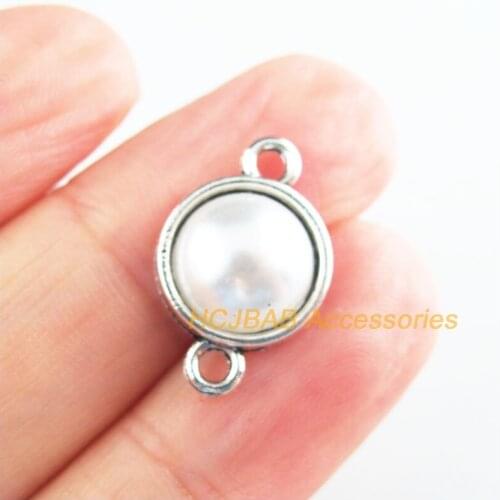 25 New Round Charms Tibetan Silver Tone Retro Smooth White Acrylic Connectors 12x19mm
