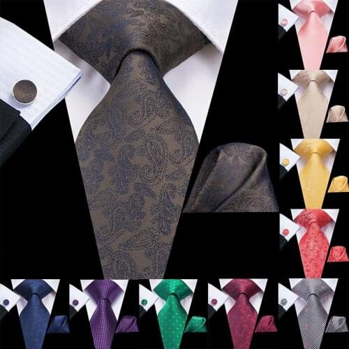 Fashion Gold Silk Tie For Men Designer Jacquard Paisley Pattern Men Tie Formal Business Wedding Party Hanky Cufflink NecktieSuit