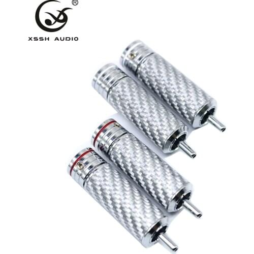 XSSH New OEM HIFI carbon fiber copper plated rhodium lotus plugs hollowed out design audio signal line RCA connector