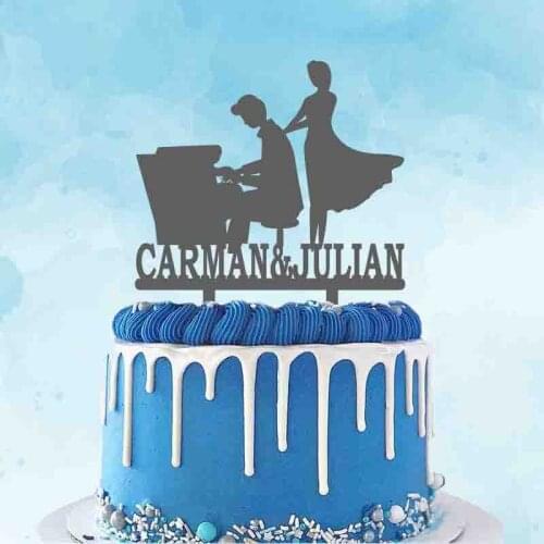 Personalized Pianist Wedding Cake Topper Custom Mr Mrs Name Couple Playing Piano For Music Wedding Party Cake Decoration Topper