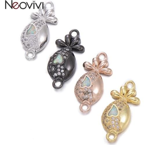 Neovivi Heart White Opal Charm White CZ Cute Fish Charms for Jewelry Making Micro Pave Clear Zircon Connector Suitable for DIY