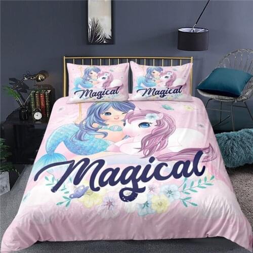 Luxury 3D Cartoon Mermaid Print Home Living Comfortable Duvet Cover Pillowcase Kid Bedding Set Queen and King EU/US/AU/UK Size