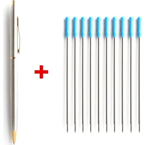 2/11/20PCS Ball Pen Stainless steel rod rotating Metal ballpoint Pen Stationery Ballpen 0.7mm Blue ink Office & School Supplies