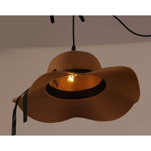 Hat Pendant Light Wooden Chandelier Japanese Style E27 Fixture Ceiling Lamps