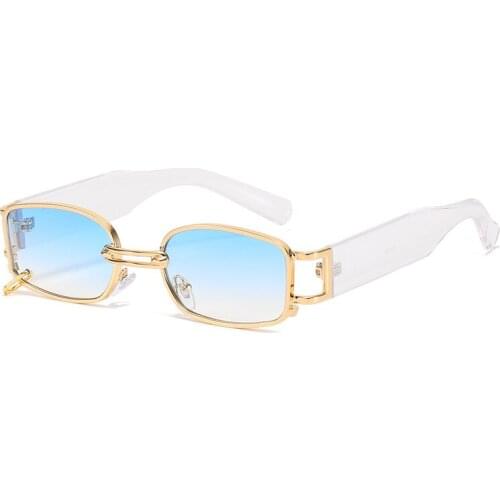 2021 Retro Punk Metal Small Rectangle Sunglasses Fashion Shades Women Men Brand Designer Luxury Square Sun Glasses UV400