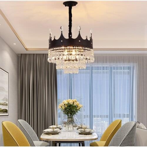 Golden crown led chandelier for dining living room shop led hanging chandelier lamp fixture Matte black/gold