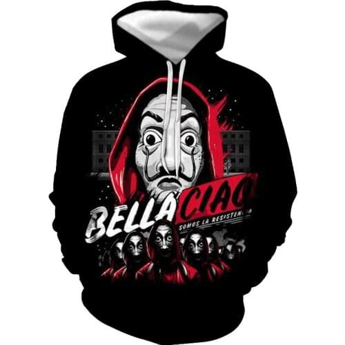 TV play La Casa De Papel 3D Sweatshirt Men 3D Print Pullover Top Harajuku Streetwear Tracksuit Casual House of Paper Hoodies