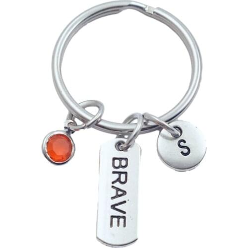 Brave Creative Initial Letter Monogram Birthstone Keychains Keyrings Fashion Jewelry Women Gifts Pendants