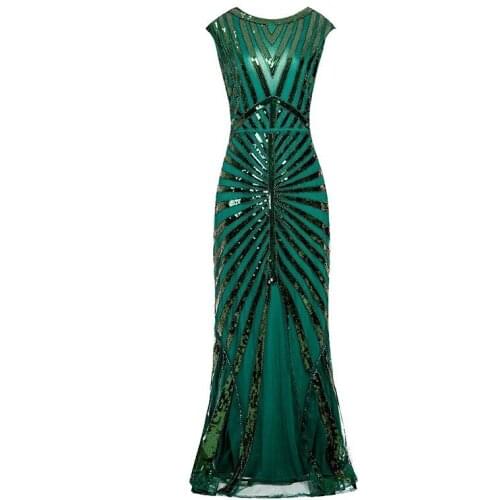 Women 1920s Great Gatsby Dress Long 20s Flapper Dress Vintage O Neck Sleeveless Backless Maxi Party Dress for Prom Cocktail