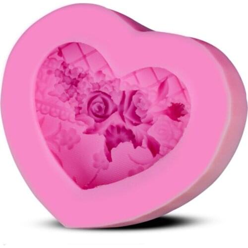 10.3*9.1*4.3cm Rose Heart Fondant Mold Cake Decorating Tools Silicone Mold Soap Mould Flowers E857