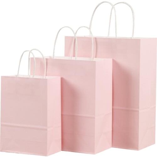 30pcs Soft Pink Paper Bag with Handle DIY Multifunction Wedding Birthday Party Gift Bag Fashionable Paper Bags