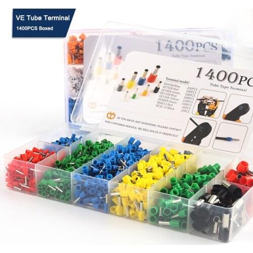 1400PCS/Boxed VE Tube Crimping Terminal For Electrical Insulated Wiring Cable Connector Tubula Crimp Terminal Block Cord End Kit