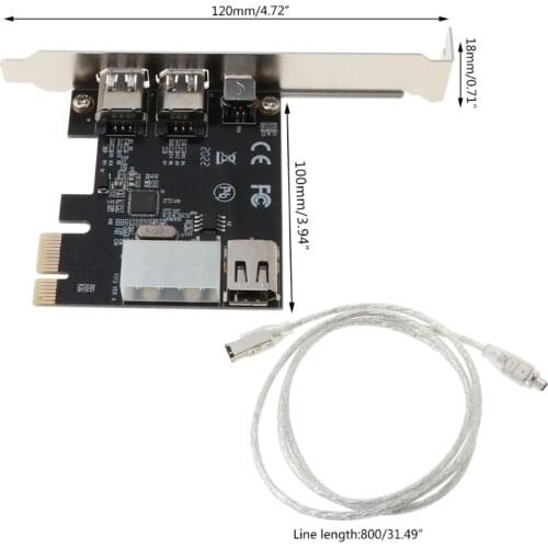 2021 New PCI-e 1X IEEE 1394A 4 Port(3+1) Firewire Card Adapter 6-4 Pin Cable For Desktop PC