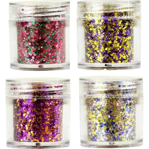 4 Boxes 4x Festival Nail Glitter Dust Chunky Pots Fine Mixed Nail Art Hair Face Eye Body Party Metallic Glitter Mix Set / Fine