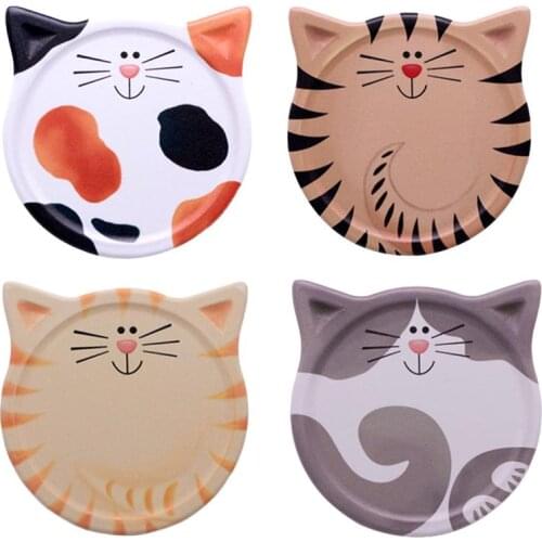1 Set 4Pcs Cartoon Cat Pattern Coaster Cup Pads Ceramic Cup Mats Heat Insulation Placemats Tea Cup Mats