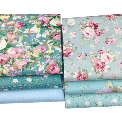 50x50cm, DIY Crafts Tilda Cloth Dress Blue Floral Printed Cotton Fabric for Patchwork Quilt Cushions Telas Tedio Sewing Tissue