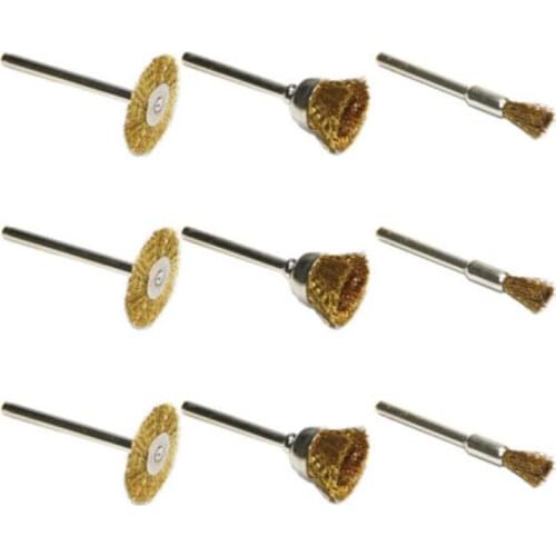 9pcs 1/8 Shank Wire Brush Brushes Brass Cup Wheel For Grinder Drill 3.2* 44mm