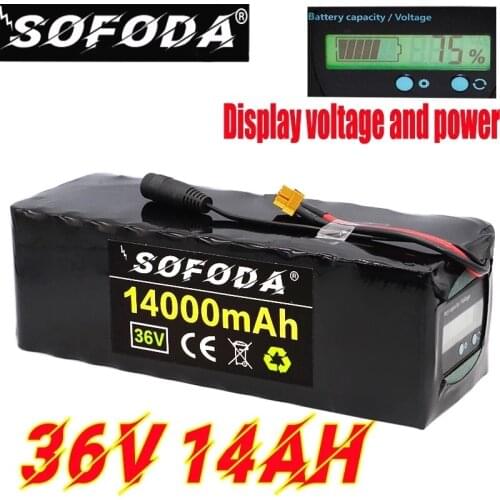36V 14Ah Electric Bike Battery with 20A BMS 36V Ebike Lithium Battery Pack with XT60 Plug and Capacity Indicator