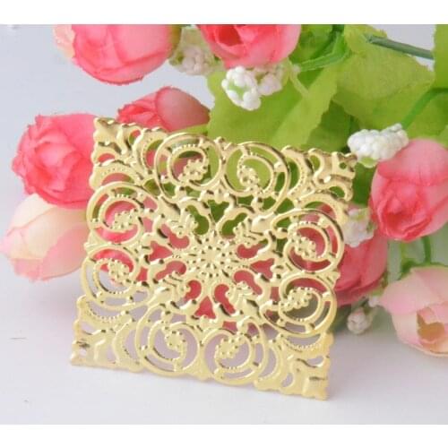 Free shipping Retail 10Pcs Gold Filigree Square Wraps Connectors Jewelry Findings Connectors 51x51mm F0782