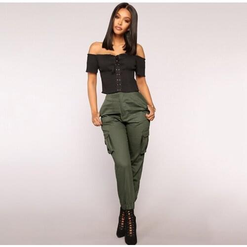 Winter Autumn Women High Waist Cargo Pants Vintage Harajuku BF Wide Leg Pants Elastics Ankle-tied Trousers