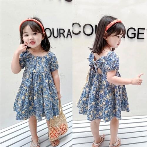 2021 Summer New Arrival Girls Fashion Floral Dress Kids Back Cross Dresses Princess Dress Children Party Dress Outfit Clothing
