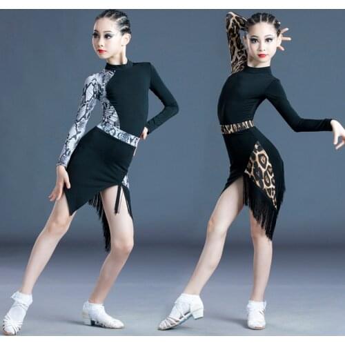 Childrens Girls Leopard Latin Dance Dress 2020 New Practice Clothes Performance Clothing Latin Dance Dress Competition Costumes