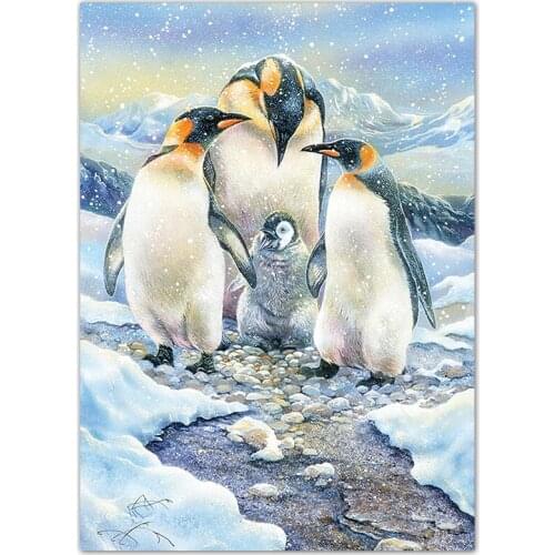 DIY5DFull Round Diamond mosaic Penguin House Full Square Diamond embroidery penguin Diamond painting Cross stitch Snow mountain