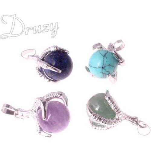 Druzy Natural Gems Stone Beads Dragon Claw Pendant Necklaces Ball Sodalite Crystal Quartz Women Men Yoga Gothic Jewelry
