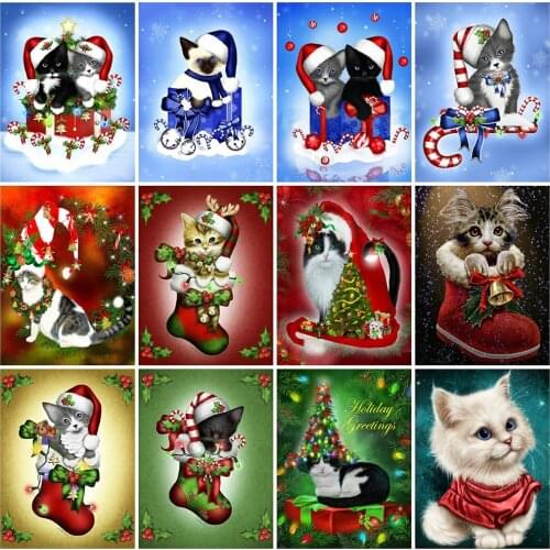 Evershine Diamond Painting Christmas Cat 5D Diamond Embroidery Cartoon Picture Of Rhinestones Needlework New Arrival Wall Decor