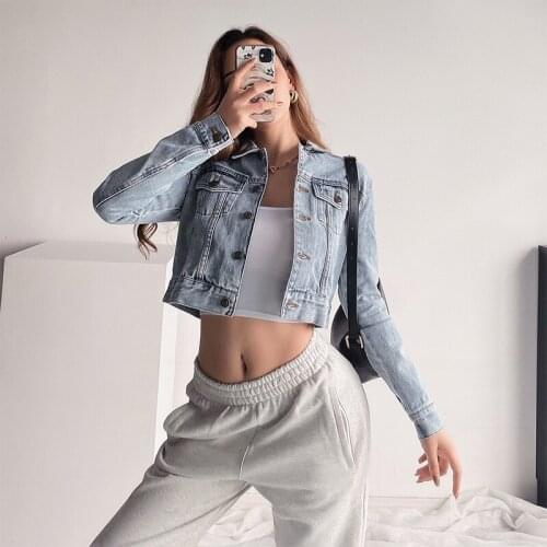 Europe 2021 Winter Short Korean High Waist Short Slim Jacket Single-breasted Retro Vintage Womens Denim Jacket Womens 87Y9