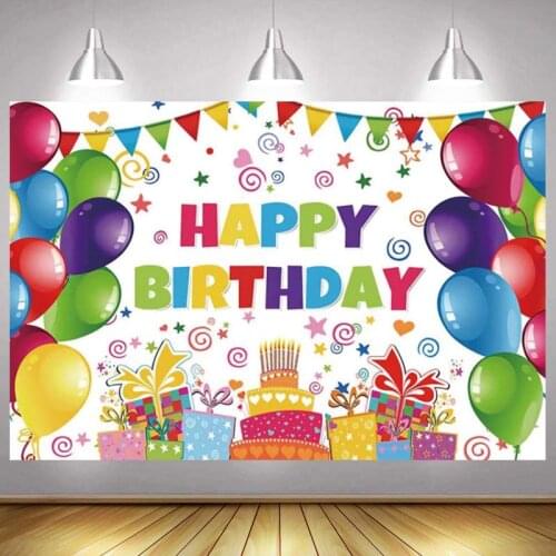 Happy Birthday Party Photo Backdrop Colorful Balloon Adult Cake Photography Background Shining Dots Banner Photocall Gift Decor
