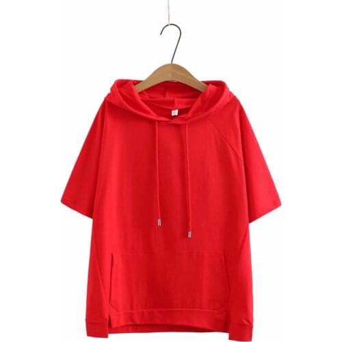 Plus size hooded Solid color cotton linen women losse short sleeve tshirts 2021 new summer casual lady t shirts female tops