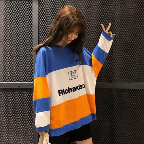 T-shirt Women Long Sleeve Letter Printed Loose Simple All-match Korean Style Leisure Hip Hop T-shirts Womens Trendy Daily Tees