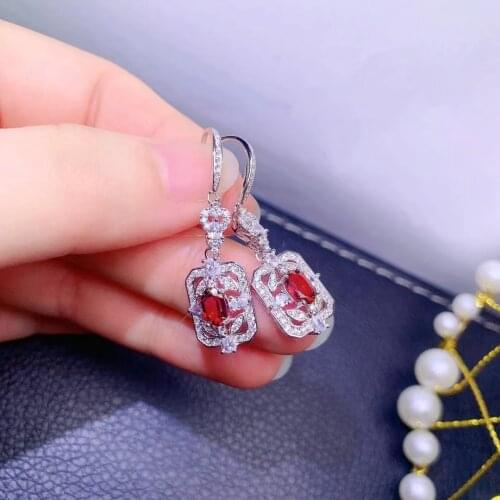 Exquisite Jewelry 925 Sterling Silver Inset With Natural Gemstone Womens Luxury Classic Red Topaz Earrings Eardrop Support Dete
