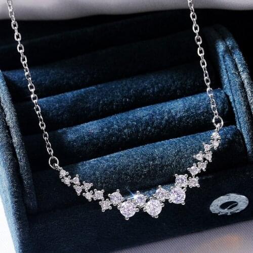 Exquisite 1 Carat Diamond Pendant Silver Color Necklace Female Shiny Crystal Clavicle Chain Trendy Jewelry Party Gift Wholesale