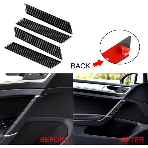 JEAZEA 4Pcs Carbon Fiber Interior Door Handle Trim Knob Protection Film Sticker Decal For Volkswagen VW Golf MK7 Car Styling