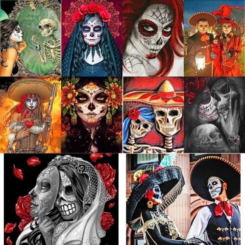 Skeleton female skull Painting by numbers Stamping paint home decor canvas painting Supernatural Gift pictures by numbers 40*50