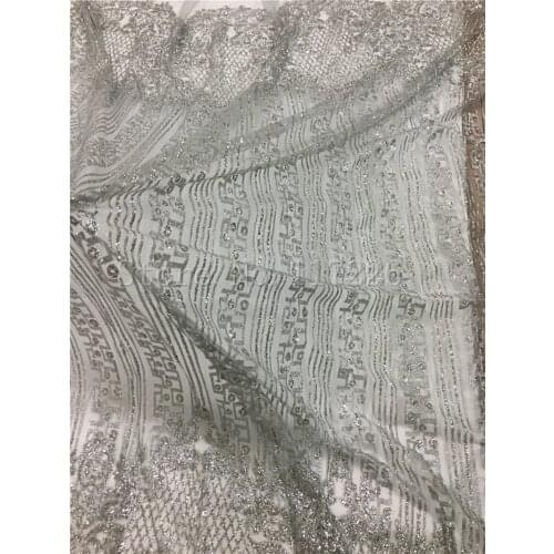 Good looking 5yards hand print glitter tulle mesh lace fabric JRB-81913 for wedding dress in silver color