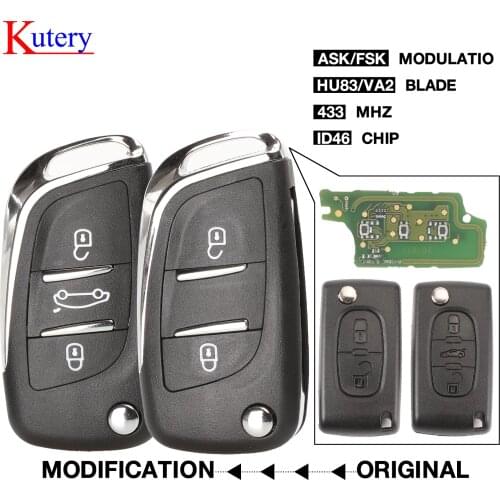 Kutery 433MHz ASK/FSK Modified Flip Remote Car Key for Citroen PICASSO C2 C3 C4 C5 C6 C8 CE0536 VA2/HU83 PCF7961 2/3 BTN Key