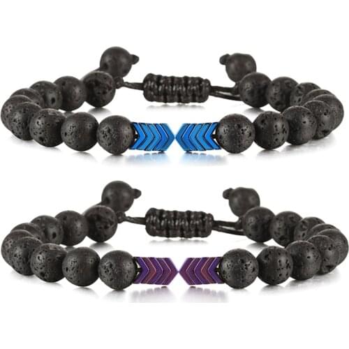 Trendy Natural Volcanic Lava Stone Bracelets Bangles Healing Balance Yoga Arrow Beads Adjustable Chakra Bracelet For Women Men