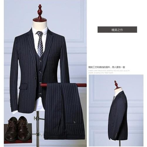 Costume Homme Men Suits for Wedding Suit Male Suit ,Stripe Mens Dress Business Suits (Jacket+Pants+Vest) ternos masculino