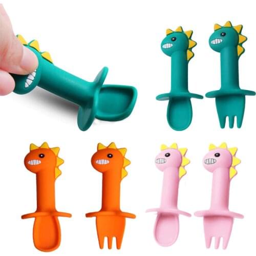 Spoon For Baby Utensils Set Auxiliary Food Silicone Gel Spoon Baby Learn To Eat Training Bendable Soft Spoon Children Tableware