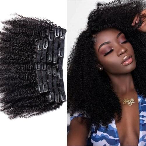 Natural hair clip ins 4c Afro Kinky Curly Clip In Human Hair Extensions 100% Mongolian Virgin Hair Human Hair Natural Black Clip