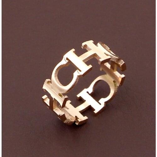 2021 New Luxury High Quality Jewelry Stainless Steel Hollowed Cut Letter CH Ring For Woman Man Unisex Wedding Lover Ring Jewelry