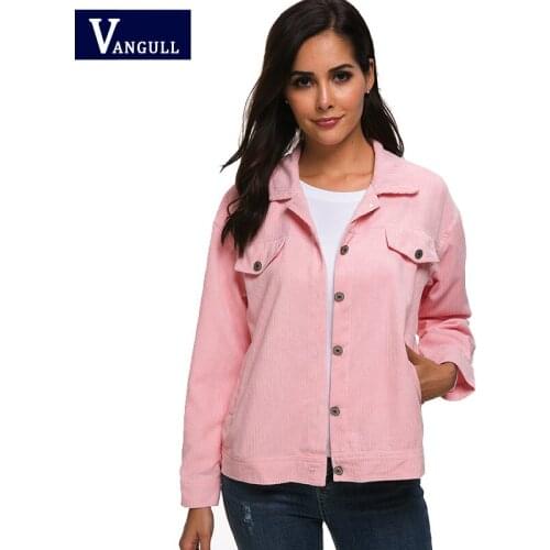 Vangull Spring Solid Corduroy Short Jacket Women Single Breasted Wide-waist Outerwear Female Basic Jackets Long Sleeve Coats