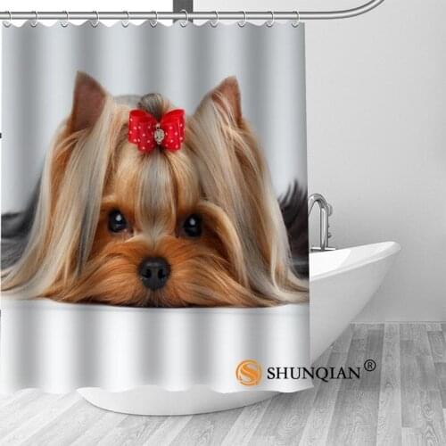 Custom Yorkshire Terrier New Arrival Polyester Fabric Printing Shower Curtain Waterproof With Hooks Bath Curtain For Bathroom